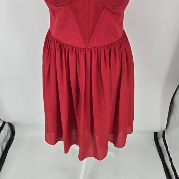ERIN Fetherston Red Corset Bodice Chiffon Skirt Removable Straps Size 8 - Picture 4 of 10